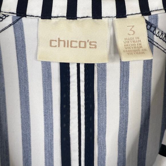 Chicos Navy Blue White Stripe Lightweight Jacket Zipper Front Roll Tab Sleeve XL - Picture 11 of 12